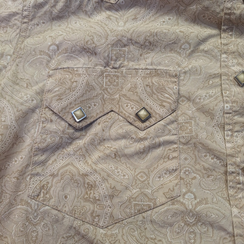 Larry Mahan Mens Paisley Western Pearl Snap Shirt Tan Short Sleeve Small cowboy - Picture 5 of 11